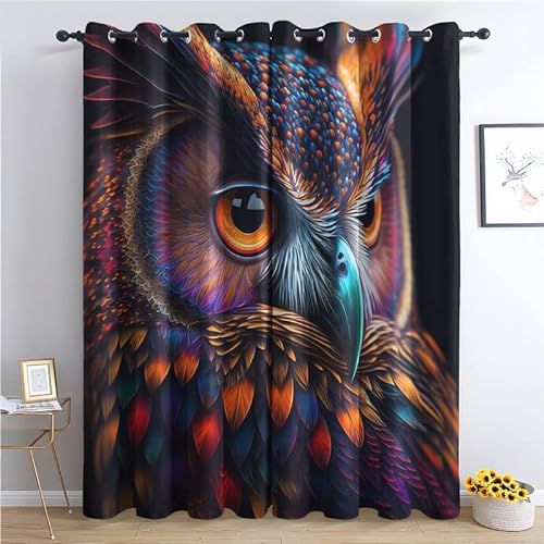 QEODAH Vorhänge Eule Vorhang Blickdicht Ösenvorhang Verdunklungsvorhänge Gardinen Wohnzimmer Schlafzimmer Kinderzimmer Fenster Deko Blackout Curtain 2er Set H 245 x B 140 cm