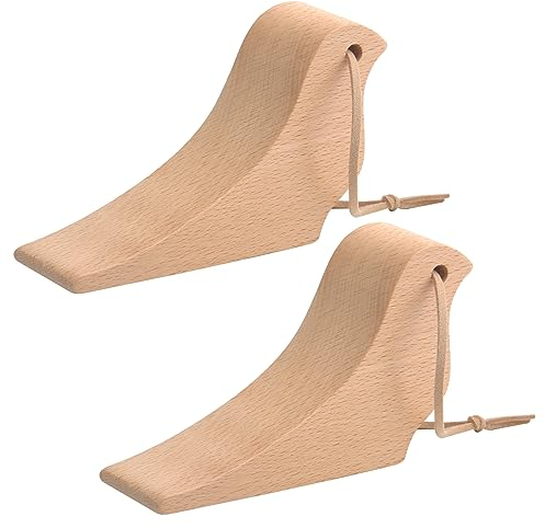 TNSLAND Cale Porte Bois,Lot de 2 Blocs Forme d'oiseau Porte en Bois,Butoir de Porte en Bois de Hêtre,Arrêt de Porte avec Lanière Protège Sols et Murs, Pour Tapis, Béton,Parquets
