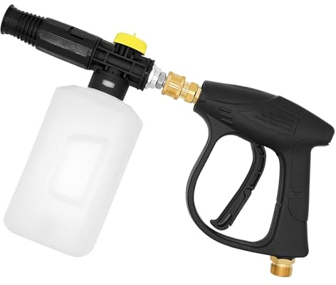 DERASL High Pressure Washer Gun with Foam Cannon, 1/4 Quick Connector Snow Foam Lance, 4000 PSI Pressure Washer Short Gun Adjustable Foam Blaster Car Wash Foam Cannon Kit