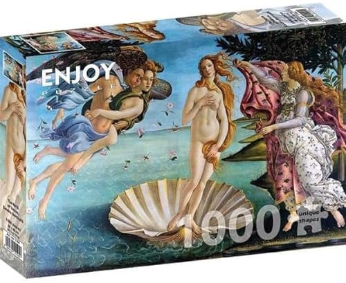 1000 Pieces Jigsaw Puzzle – Matte Finish, Soft Touch, Sturdy and Unique Pieces, Tight Fit, Vivid Colors, Missing Pieces Service – Birth of Venus Botticelli Famous Renaissance Painting by ENJOY Puzzle