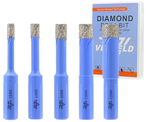 Foret Diamant Carrelage Set - 5/6/8/10/12mm 5Pcs Scie Cloche Diamant Perçage à Sec pour Céramique Porcelaine Carrelage Marbre Granit avec Tige Triangulaire VENJELD