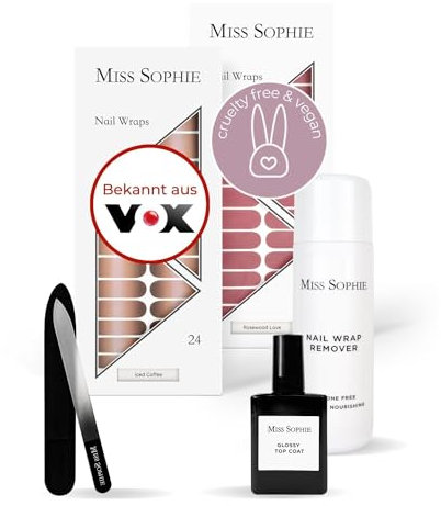 Original Miss Sophie Starter Set I Self Adhesive Nail Foils I Nail Stickers in Iced Coffee & Rosewood Love I No Chipping I Long Hold I Quick & Easy Application I Premium Nail Polish Foil