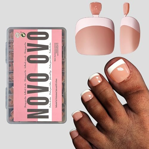 NOVO OVO Lot de 360 faux ongles d'orteils à presser - En gel souple - Orange rose carré rond pré-appliqué - Couche de base et couche de base - Couverture complète - 15 tailles