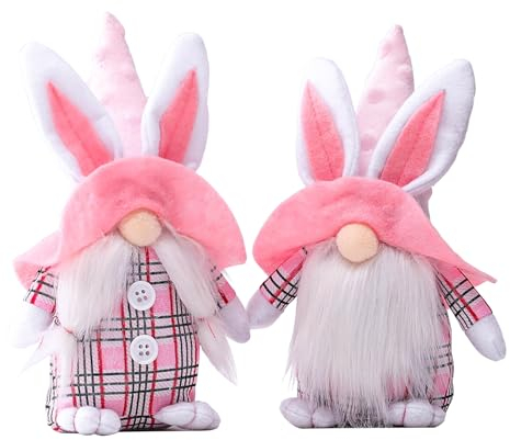 ENLACE 2 Stück Ostern Wichtel, Handgemachte Plüsch Osterhasen Zwerg, Frühling Osterhase Wichtel Deko, Osterwichtel mit Hasen Ohren, für Osterdekoration Tischdekoration Ostern Festliche Geschenk