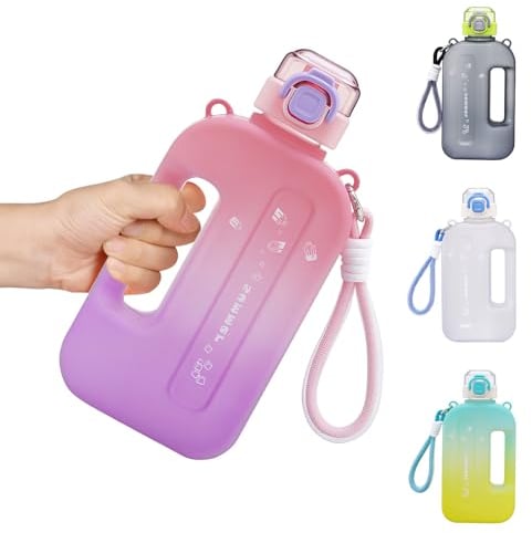 Darryy Trinkflasche Auslaufsicher, Trinkflasche Gym, Flache Wasserflasche, Trinkflasche 750ml auslaufsicher, Trinkflasche Sport mit Gurt (Pink Lila)