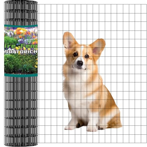 SOTTORICH Clôture métallique soudée avec revêtement en PVC noir, 61 cm x 61 m, 5,1 x 7,6 cm, 16 GA, rouleau de clôture de jardin avec revêtement en vinyle pour cour, légumes, plantes, volaille