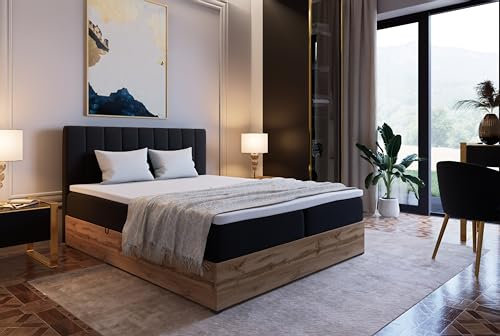 Marlux-Meble Boxspringbett mit Matratze 180x200 cm und Stauraum | Steppung Doppelbett mit Matratzen Topper 180x200 und Bettgestell | Riko II, Schwarz