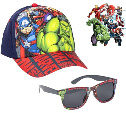 Set aus Hut und Sonnenbrille für Kinder, Baseballkappe, UV-Schutz, mit Visier für Kinder, verstellbar, Geschenke für Jungen (Avengers Hulk)