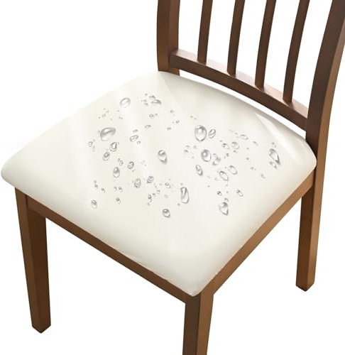 Alishomtll PU Stuhlbezug 4er/6er Set Stretch Leder Sitzbezüge Wasserdicht Sitzflächenbezug Abnehmbar Waschbar Esszimmerstuhl Hussen für Esszimmer Küche Hochzeit Garten Büro (Beige, 6 Stück)