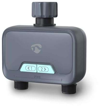 Nedis SmartLife Wassersteuerung, Bluetooth Gartenbewässerung Timer mit 2 unabhängigen Zonen, Manuelle & App-Zeitplanung, Batteriebetrieben, IP54 Wasserdicht, 3/4 Zoll & 1 Zoll Wasserhahnanschluss