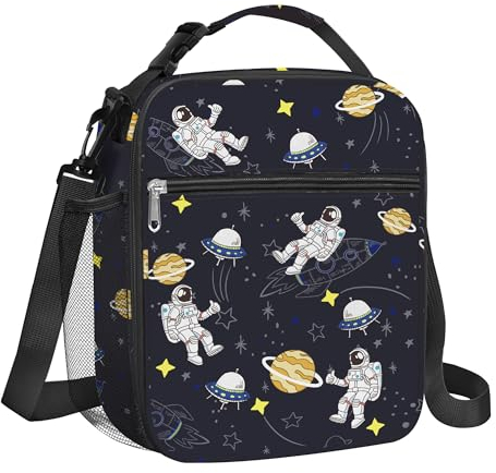 Clastyle Space Insulated Kids Lunch Bag Star Large Thermal Cooler Bag for Boy Picnic School Toddler Lunch Box Tote,Astronaut Planet