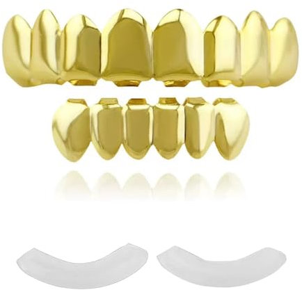 yufana Dent Hip Hop PlaquéE Or, Capuchons de Dents en Or, Accessoires de Dents de Rappeur, Bijoux de Dents pour Hommes, pour Halloween, FêTe, DéCoration, Amateurs de Dent d'or en Cuivre Hip Hop (Or)