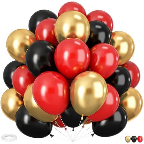 Luftballons Rot Schwarz Gold, 60 Stück 12 Zoll Metallisch Gold Schwarz Rot Helium Ballons für Geburtstag Hochzeit Karneval Party Dekoration