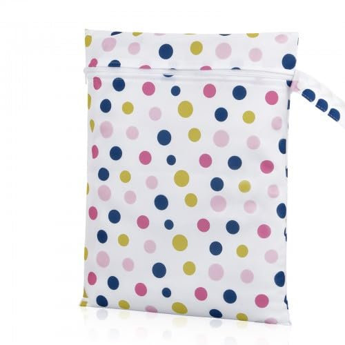 Ehuihuan Windeltasche Groß, Wasserdichter und Wiederverwendbarer Wetbag, Windeltasche für Unterwegs und Windeltasche Organizer, Stoffwindeln Nasstaschen mit Rosa Polka-Punkt-Design - 30cm*40cm