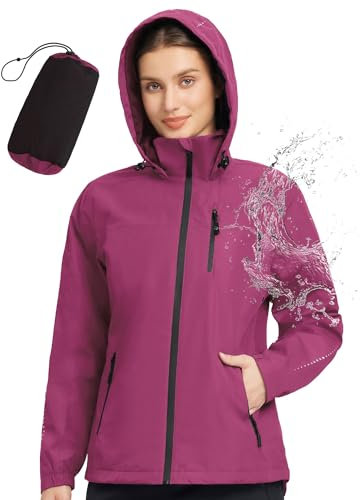 BALEAF Veste de pluie pour femme - Imperméable et respirante - Veste de randonnée - Veste d'extérieur avec capuche - Veste fonctionnelle - Veste de mi-saison - Coupe-vent, Rose, L