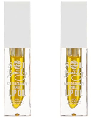 Sol Beauty Lippenöl Salzkaramell Vanille Duft mit Kakaobutter und Sheabutter, Hydratiert und Weichmacht Ihre Lippen, Veganer Freundliches und Tierversuchsfreies Lippenöl 2 x 3g