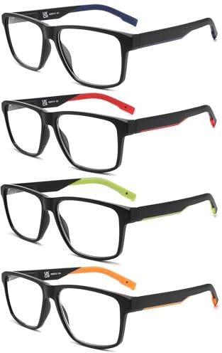 MODFANS 4 Paire de Lunettes de Lecture 3.0 Homme Anti Lumiere Bleue - Lunettes Loupe Monture Legere,Lunettes de Vue Branches a Ressort