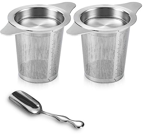 2 Stück Teesieb für Losen Tee, Teesieb Edelstahl Teeschaufel, Teefilter mit Deckel, Doppel-Griff, Teesieb für Tasse, Tee Sieb Teesieb für Teekanne