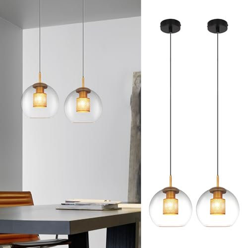 CBJKTX 2ER Pendelleuchte Esstisch Hängelampe Glas - 1 Flammig Vintage E27 Hängeleuchte Schwarz Pendellampe Glaskugel Esszimmerlampe für Wohnzimmer Küche Schlafzimmer Esszimmer ohne Leuchtmittel
