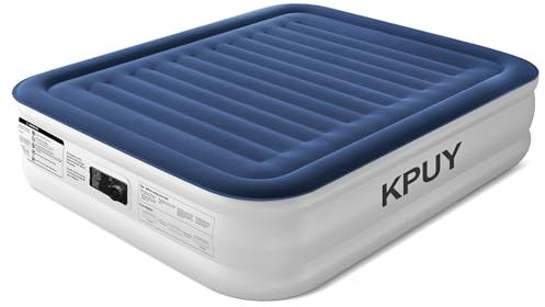 KPUY Matelas Gonflable 2 Personnes avec Pompe Électrique Intégrée, Matelas Gonflable en 3 Minute, Auto-Gonflage/Dégonflage, Surface Duveteuse pour Maison et Extérieur, Lit Gonflable 203x152x46cm, Bleu