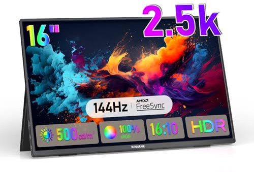 2.5K Écran Portable, 144Hz | 16 Pouces | 500Nits| QHD | HDR | 100% sRGB, FreeSync, IPS Moniteur Portable Gaming, Ecran Externe pour Ordinateur Portable/PC/MacBook/Phones/Tablet/PS5/4/Xbox/USB C/HDMI