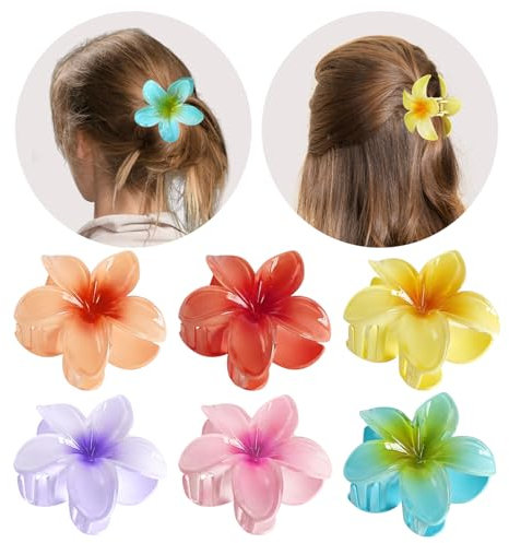 6 Pezzi Pinze per Capelli Fiori,Accessori Capelli Fiori Hawaiano,4 cm Antiscivolo Pinza Capelli Donna,Pinza per Capelli per Capelli Spessi e Sottili,Accessori per Capelli per Donne e Ragazze -6 Colore