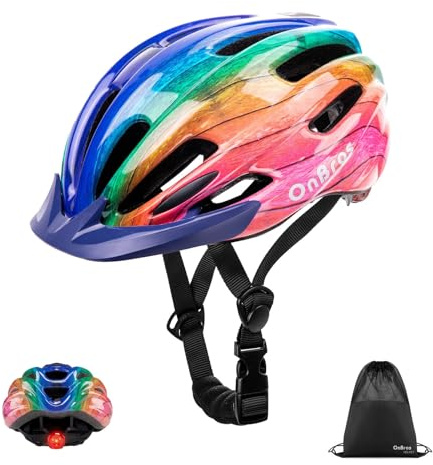 OnBros Kids Bike Helmet for Boys Girls Adjustable Lightweight 50-57cm | Multi-Sport Children Cycle Helmet:LED light (3 modes), visor,for ages 5-14,safe for Cycling Scooters and Skating