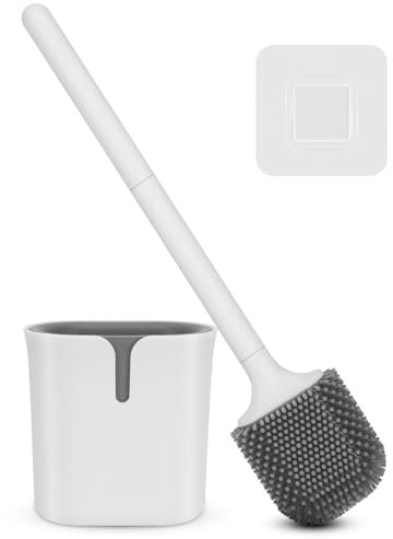 Klobürste Silikon - Toilettenbürste aus Silikon, Moderne WC Bürste für die Wandmontage ohne Bohren, Grau&Weiß