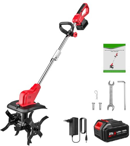 Motozappa senza fili 21 V, Motozappa a Batteria con 2 x 4.0Ah Batteria, Motore senza spazzole, Schermo LED, larghezza di lavoro 30 cm, profondità di lavoro 36 cm, Motozappa Elettrica (1x4.0Ah)
