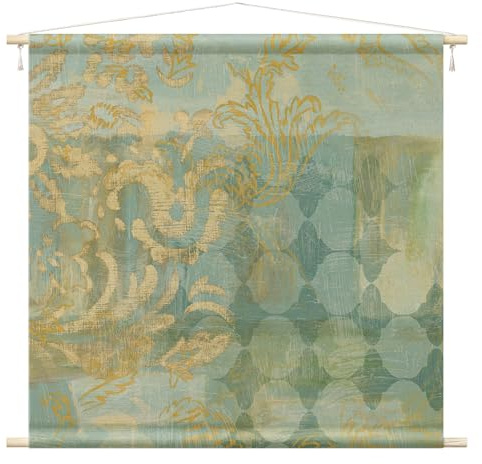 micasia Wandteppich Muster Stoffbild inkl. Holzstäbe & Seile Wanddeko - Made in Germany - Ornamente Retro Vintage gold Wohnzimmer Schlafzimmer Wandbehang 1099 (145x145cm)