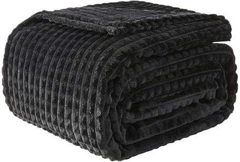 EMME Kuscheldecke 130x150 Fleece Weich Warm Flauschig Schwarz Tagesdecke | OEKO-TEX Zertifiziert Mit 3D-Touch-Erlebnis Als Überwurfdecke Couchdecke Sofadecke Wohndecke Für Erwachsene Ganzjährig