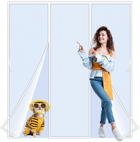 Zlhloj Moustiquaire Porte Fenêtre, 120x210 cm Maille Très Fine Dense, Moustiquaire Porte Fermeture Aimantée Magnétique Automatique, Rideaux Anti Mouches et Insect, Bande Adhésive Sans Perçage ‎Blanc