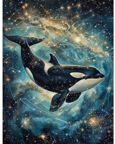 GLIDIAM 40x50cm Diamond Painting Delfine Wal Sternenhimmel, Diamant Malerei Bilder Tiere, DIY Full Drill Basteln Erwachsene, Mosaik Stickerei Kreuzstich Geschenk für Wanddeko Wohnzimmer Schlafzimmer