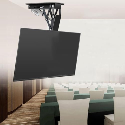 Supporto TV elettrico da soffitto con telecomando,supporto TV a soffitto motorizzato ribaltabile,adatto alla maggior parte dei televisori da 50-90 pollici,sollevatore TV a scomparsa,fino a 80 kg