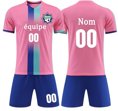 Maillot De Foot Personnalisé Enfants Football Maillots Foot Ensemble Foot Enfant avec Nom Et Numéro DIY T-Shirt Shorts Tenue De Sport Cadeau pour Garçon Et Homme