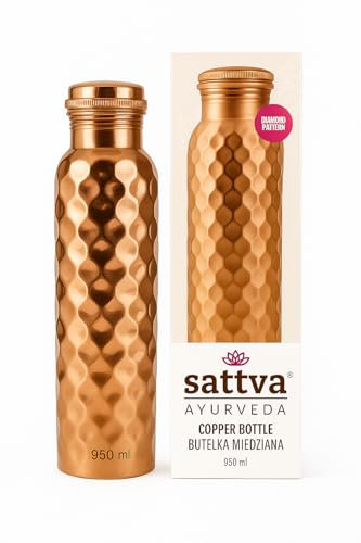 Sattva Ayurveda Kupfer Wasserflasche 950ml – Reines Kupfer – Ayurvedische Detox Trinkflasche – Premium Design – Handgefertigt, Auslaufsicher & Plastikfrei (Diamond, 950, Milliliter)