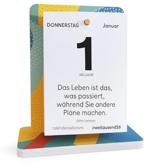 Q&B Tischkalender 2026 mit motivierenden Zitaten | Abreißblätter mit philosophischen Zitaten | Aufgezogener Forex-Sockel | Geschenkidee (2026, Color 1 Stück)