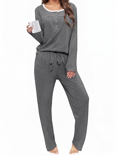 Aseniza Pyjama Femme Hiver Coton Manches Longues Ensemble Deux Pièces Confortabl Vêtements De Nuit S-XXL