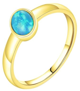 Homxi Hochzeit Damenring Gold 585, 4x6mm Oval mit Opal, Damenring Verlobung Gold Gr 54 (17.2)