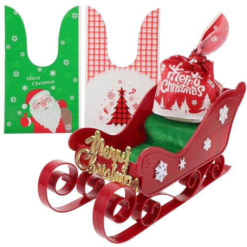 Veemoon Kleines Weihnachtsschlitten Ornament Tisch Kunststoff Schlitten Dekoration Weihnachten Schlitten süßigkeiten Schüssel Kreative Desktop Dekorationen Partygeschenk, Rot