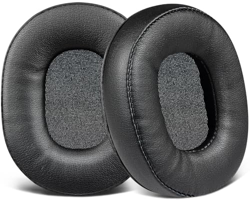 SOULWIT Ersatz Ohrpolster für Audio-Technica ATH-M60X On-Ear-Kopfhörer, Polster mit weichem Proteinleder und hochdichtem Memory-Schaumstoff – Schwarz