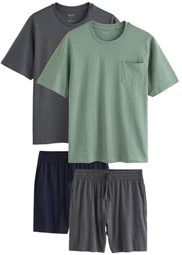 NEXT Herren Jersey-Schlafanzugshorts, 2er-Pack Sage Green/Slate Grey S