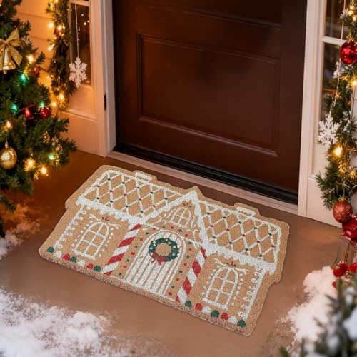 Gleemix Fussmatte Weihnachten, Lebkuchenhaus Fußmatte Weihnachten, 50x80 cm Weihnachtsteppich, Crystal Velvet Weihnachts Fußmatte, Weihnachtsfußmatte für Innen und Draußen