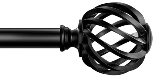 Mavivegue Curtain Poles,96-252cm Black Curtain Pole for Eyelet Curtains | Metal Plain Ball Extendable Curtain Pole with Brackets and Finials for Door, Bedroom, Dining Room, Living Room, 16mm Diameter