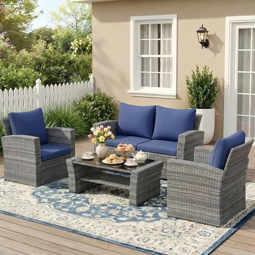 Wisteria Lane 4 Piece Outdoor Wicker Patio Furniture Set for All Weather