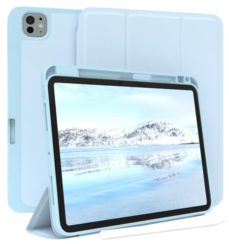 EAZY CASE - Schutzhülle mit Stifthalter für iPad Pro 11 (2025) Case Hülle mit Stifthalterung Tablet Cover Touchpen Smartcase aufstellbar Klappcase Auto Sleep Wake Up Etui Hell Blau