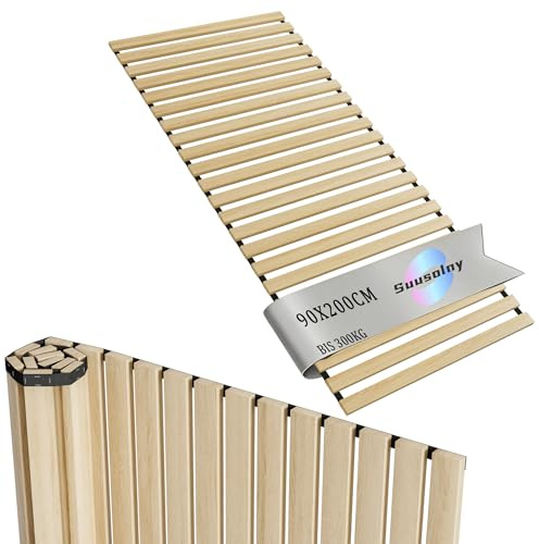 Suusolny 90x200cm Lattenrost Rollrost Rolllattenrost inkl. Schwarz Gummiband Mit 23 Holz Stabilen Leisten Aufrollbar Rollrost BIS 300KG -S