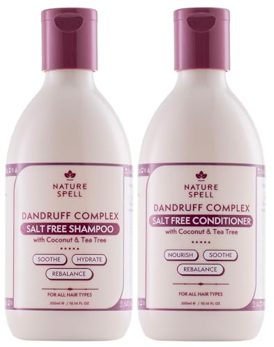 Nature Spell Dandruff Complex Shampoo & Conditioner Set, 300ml Each | Salt-Free Scalp Care, Helps Reduce Flaking & Dryness, with Tea Tree, Coconut Oil & Zinc, Vegan, Pack of 2