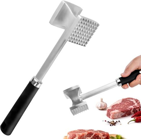 Aiseeok Martillo Carne Doble Cara, Ablandador de Carne en Aleación de Aluminio con Mango Antideslizante, Mazo de Cocina para Bistec Pollo Cerdo Pescado Chuletas, Apto para Lavavajillas