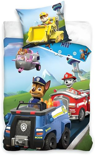 Paw Patrol Kinderbettwäsche-Set | Bettbezug 140 x 200 cm + Kissenbezug 50 x 70 cm, 100% Baumwolle | Weiche, atmungsaktive Bettwäsche für Kinder | Bettwäsche-Set für Einzelbetten